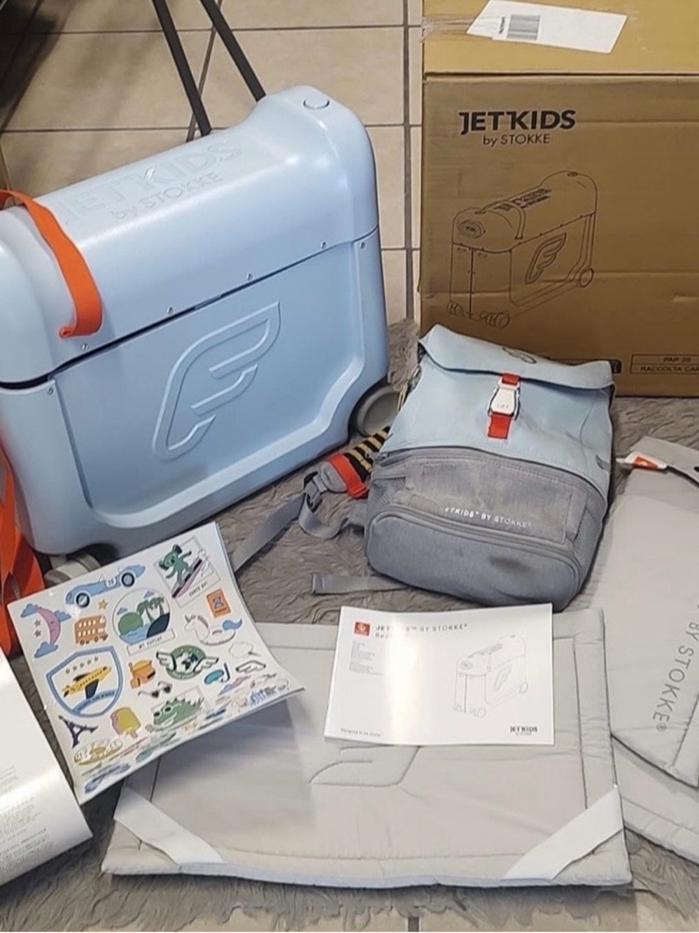 Stokke JetKids Light Blue Ride-On Suitcase & Backpack Set